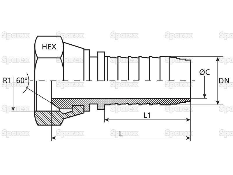 Dicsa BSP 60° Hose Insert 5/8'' x 1/2'' Female Thread Straight Swivel