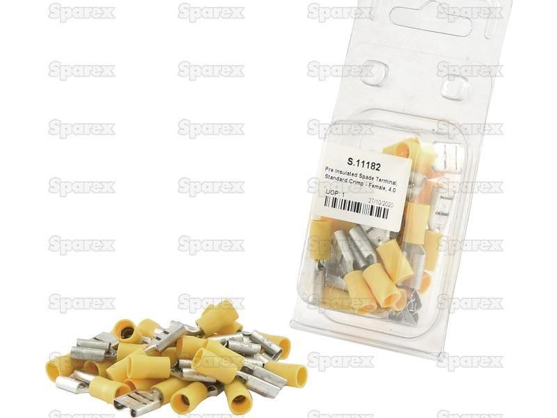 Pre Insulated Spade Terminal, Standard Crimp - Female, 9.5mm, Yellow (4.0 - 6.0mm) (Agripak 25 pcs.)
