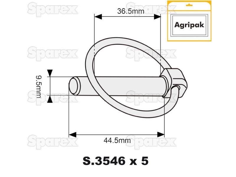 Round Linch Pin, Pin Ø9.5mm x 44.5mm (5 pcs. Agripak)