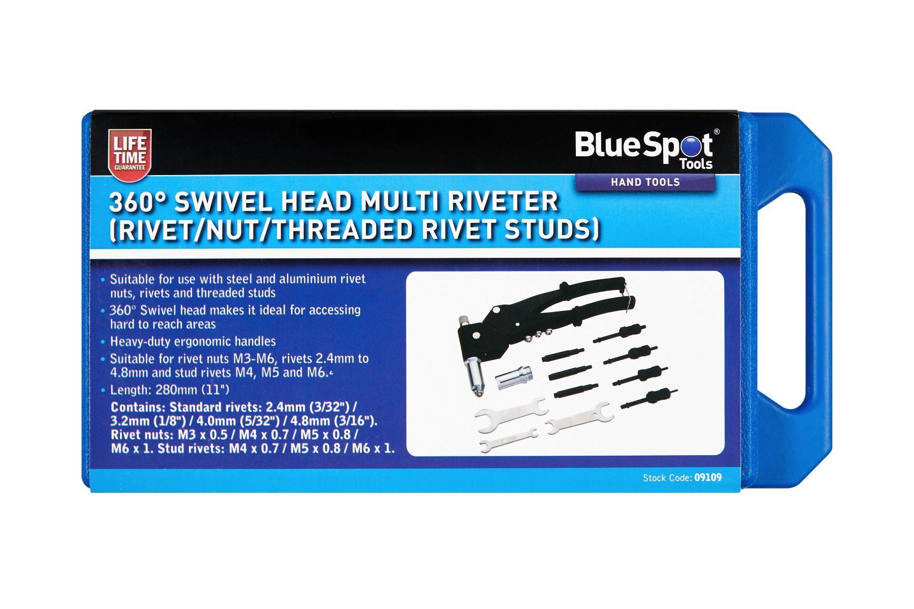 Blue Spot Tools 360° Swivel Head Multi Riveter (Rivet/Nut/Threaded Rivet Studs)