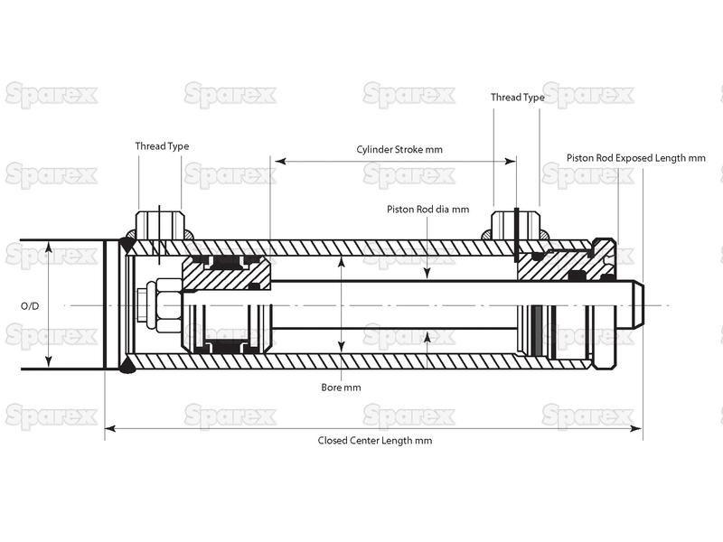 Hydraulic Double Acting Cylinder Without Ends, 35 x 70 x 800mm
