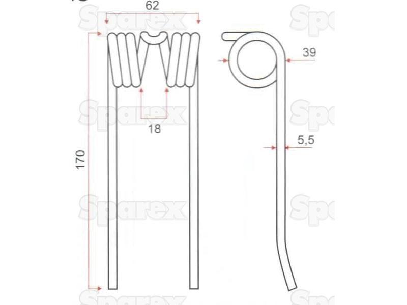 Pick-Up Haytine - -  Length:170mm, Width:62mm, Ø5.5mm - Replacement for Deutz-Fahr for Deutz-Fahr K 7.40