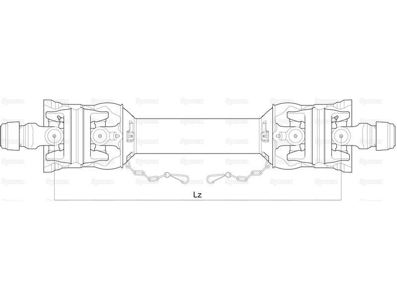 PTO Shaft - WWCV Wide Angle - Both Ends, (Lz) Length: 1010mm, 1 3/8'' x 6 Spline 80° W.A. to1 3/8'' x 6 Spline 80° W.A.