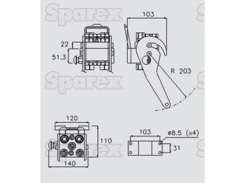 Faster Multiport Coupling - 3 Ports 1/4'' Body x 9/16'' UNF Male Thread (Mobile Part) Faster S.p.A (3P5065-3-A M C)