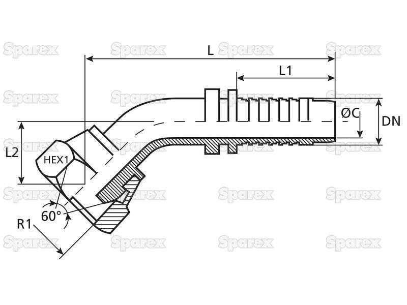 Dicsa BSP 60° Hose Insert 1/4'' x 1/8'' Female Thread 135° Swept Swivel