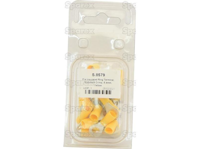 Pre Insulated Ring Terminal, Standard Crimp, 6.4mm, Yellow (4.0 - 6.0mm) (Agripak 25 pcs.)