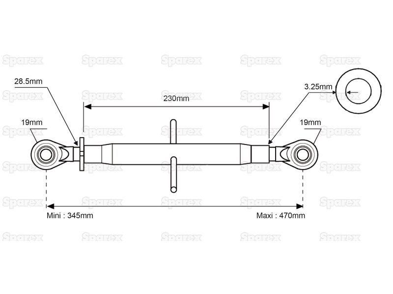 Top Link Standard Duty (Cat.1/1) Ball and Ball, Min. Length: 345mm.