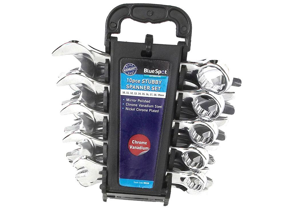 Blue Spot Tools 10 PCE Chrome Vanadium Metric Stubby Spanner Set (10-19mm)