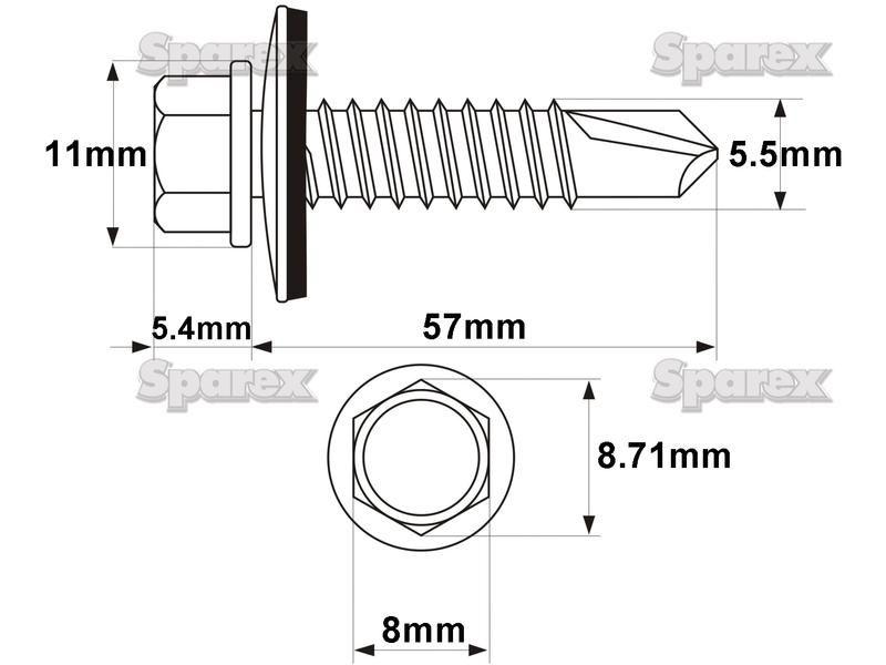 Hexagon Head Self Fixing (TEK) Screw, Size: 5.5 x 57mm (Din 7504K)