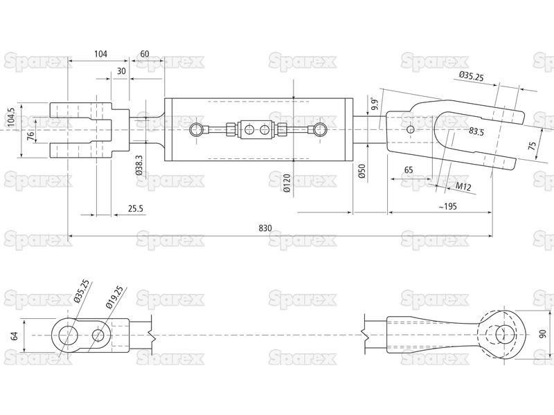 Hydraulic Levelling Box (Supplied with: Hoses), Min. Length: 830mm, Cylinder Bore: 120mm. for Case IH