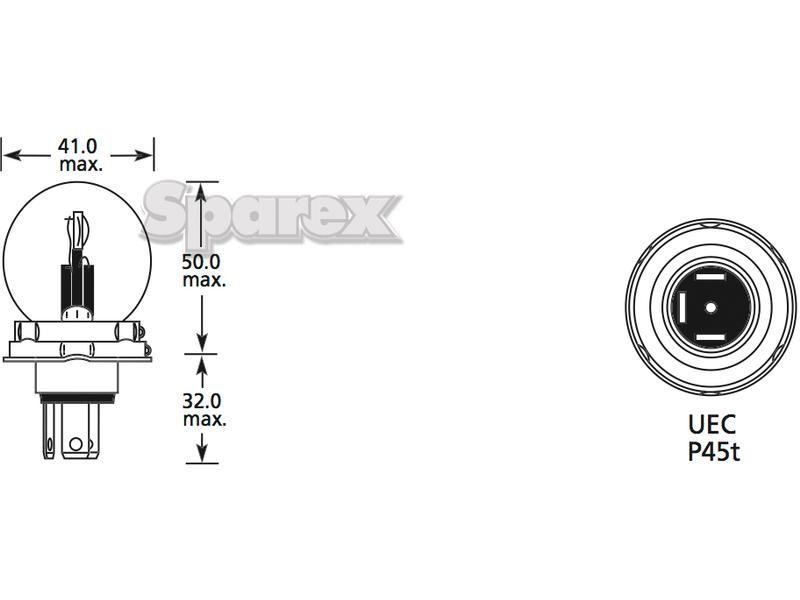 Halogen Head Light Bulb, 24V, 50W, P45t Base Lucas (429, LLB429)