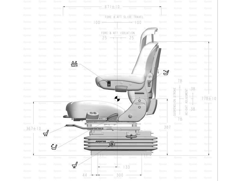 Air Suspension Seat - 12V (Cut and Sew Fabric) for Valmet & Valtra T130 (T Series)