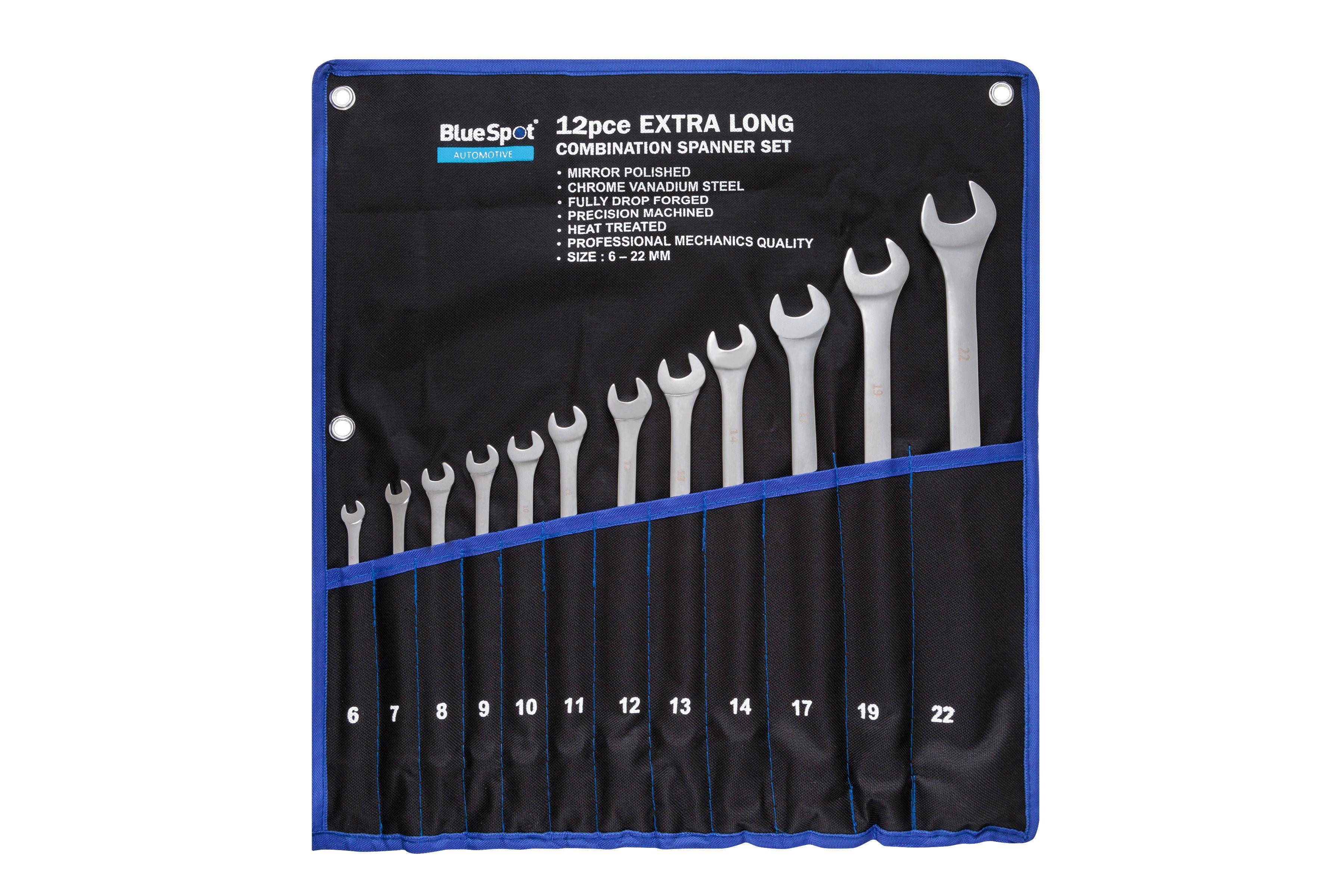 Blue Spot Tools 12 PCE Extra Long Chrome Vanadium Metric Combination Spanner Set (6-22mm)