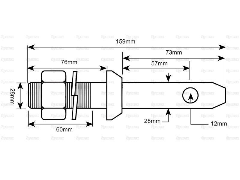 Lower link implement pin 28x159mm, Thread size 11/8x60mm Cat. 2