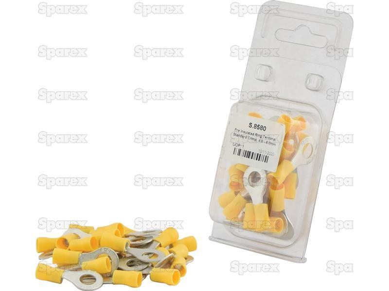 Pre Insulated Ring Terminal, Standard Crimp, 8.4mm, Yellow (4.0 - 6.0mm) (Agripak 25 pcs.)