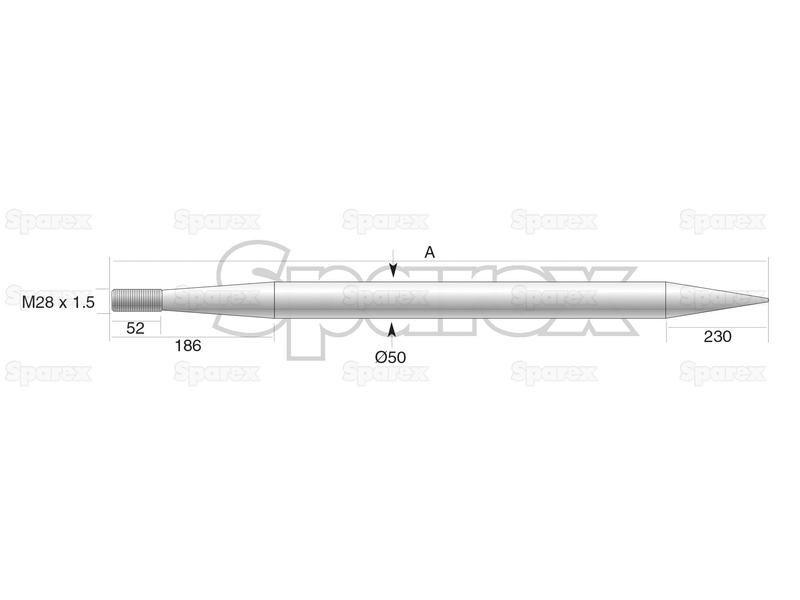 Loader Tine - Straight 1,400mm, Thread size: M28 x 1.5 (Round)
