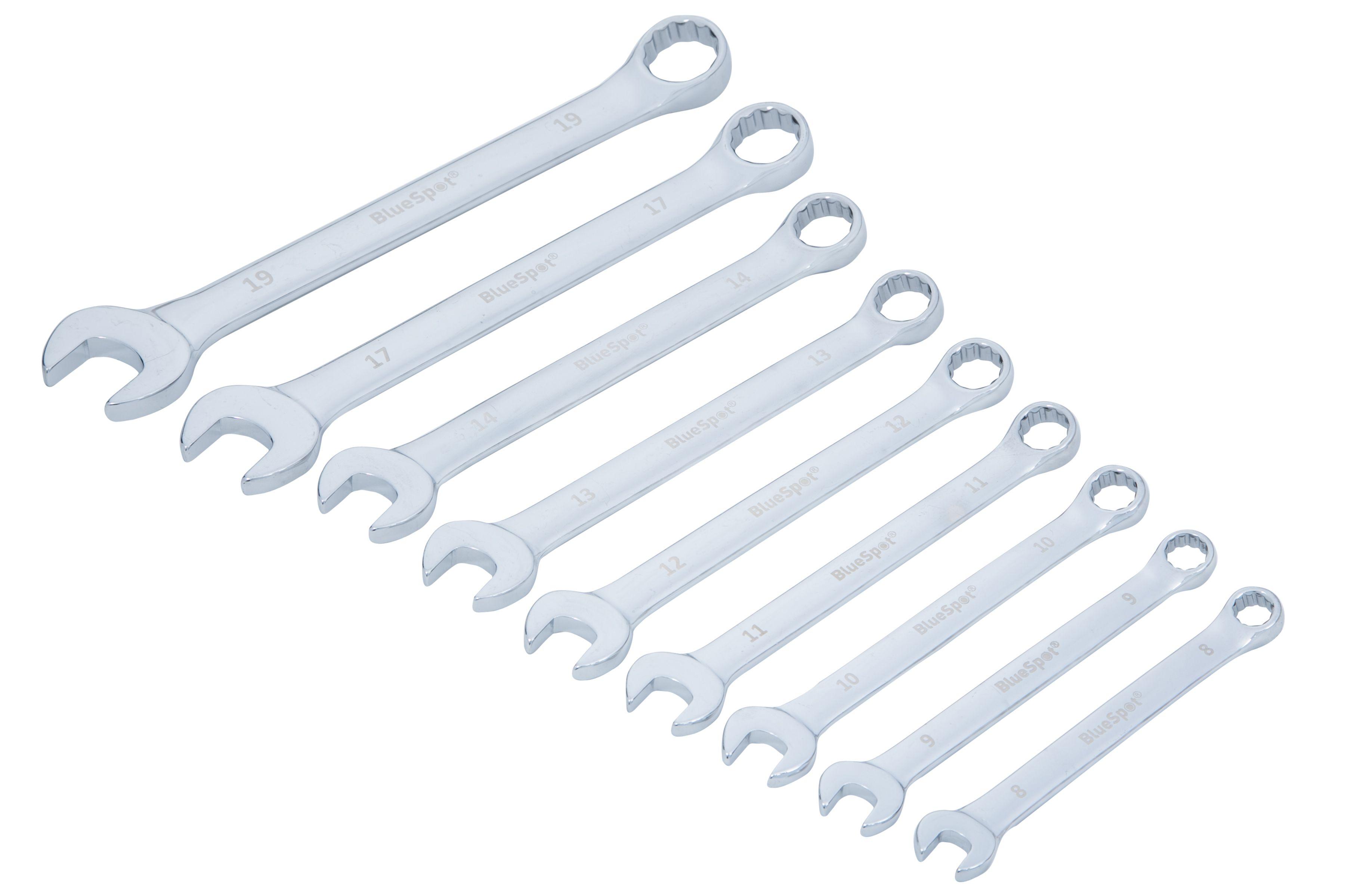 Blue Spot Tools 9 PCE Chrome Vanadium Metric Combination Spanner Set (8-19mm)