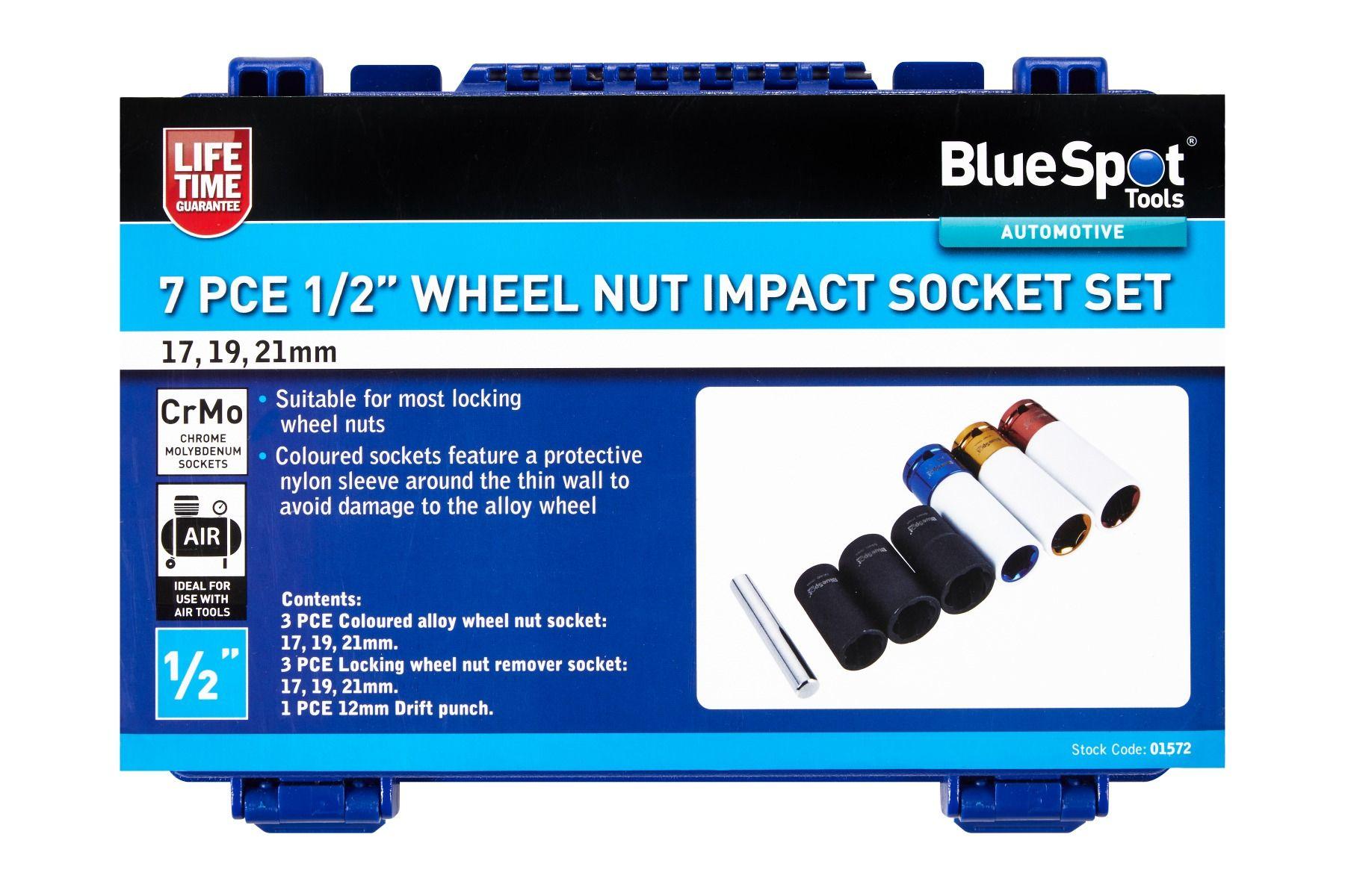 Blue Spot Tools 7 PCE ½” Wheel Nut Impact Socket Set (17, 19, 21mm)