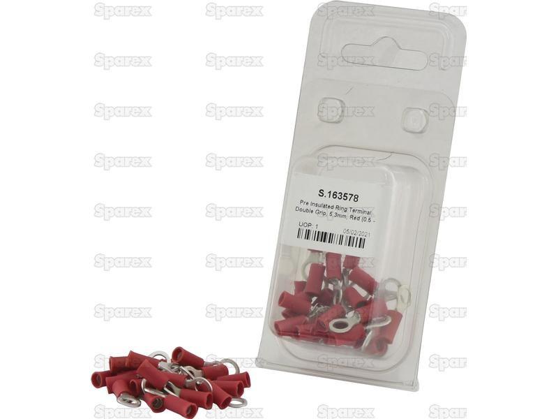 Pre Insulated Ring Terminal, Double Grip, 5.3mm, Red (0.5 - 1.5mm) (Agripak 25 pcs.)