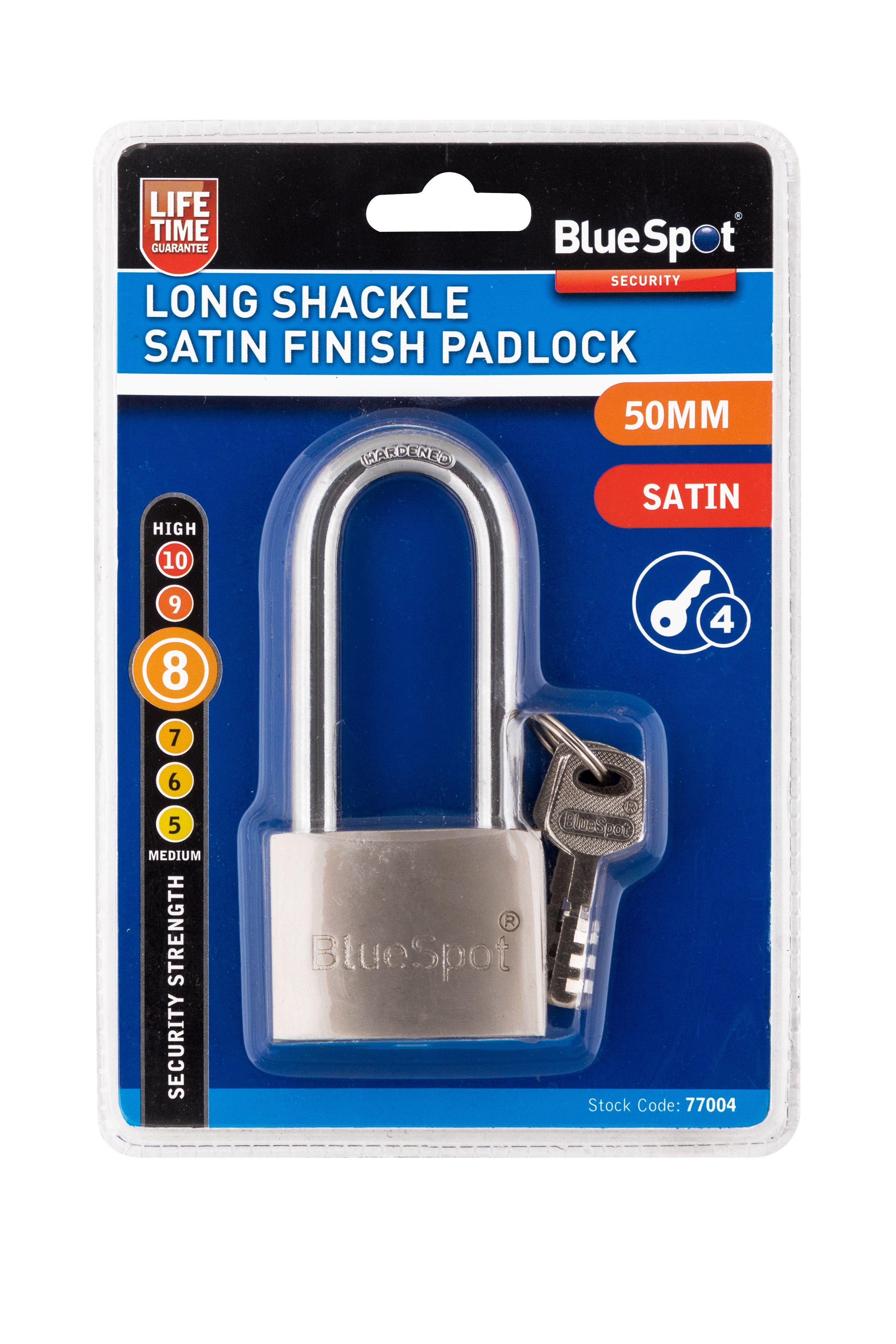 Blue Spot Tools 50mm Long Shackle Satin Finish Padlock