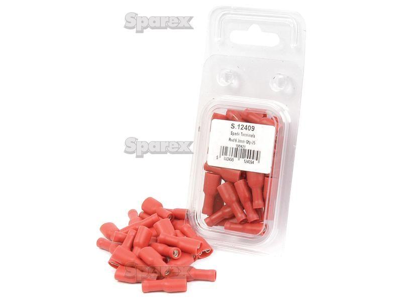 Pre Insulated Spade Terminal, Standard Crimp - Female, 6.3mm, Red (0.5 - 1.5mm) (Agripak 25 pcs.)