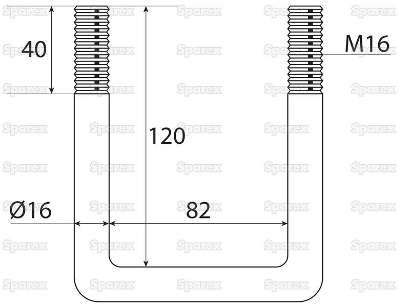 U Bolt- M16 x 82mm Length: 120mm