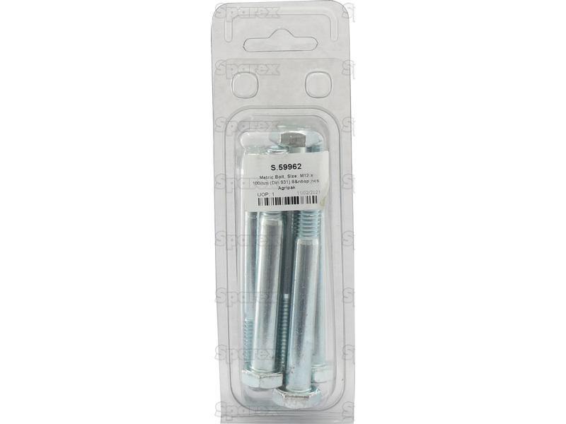 Metric Bolt, Size: M12 x 100mm (Din 931) 8 pcs. Agripak