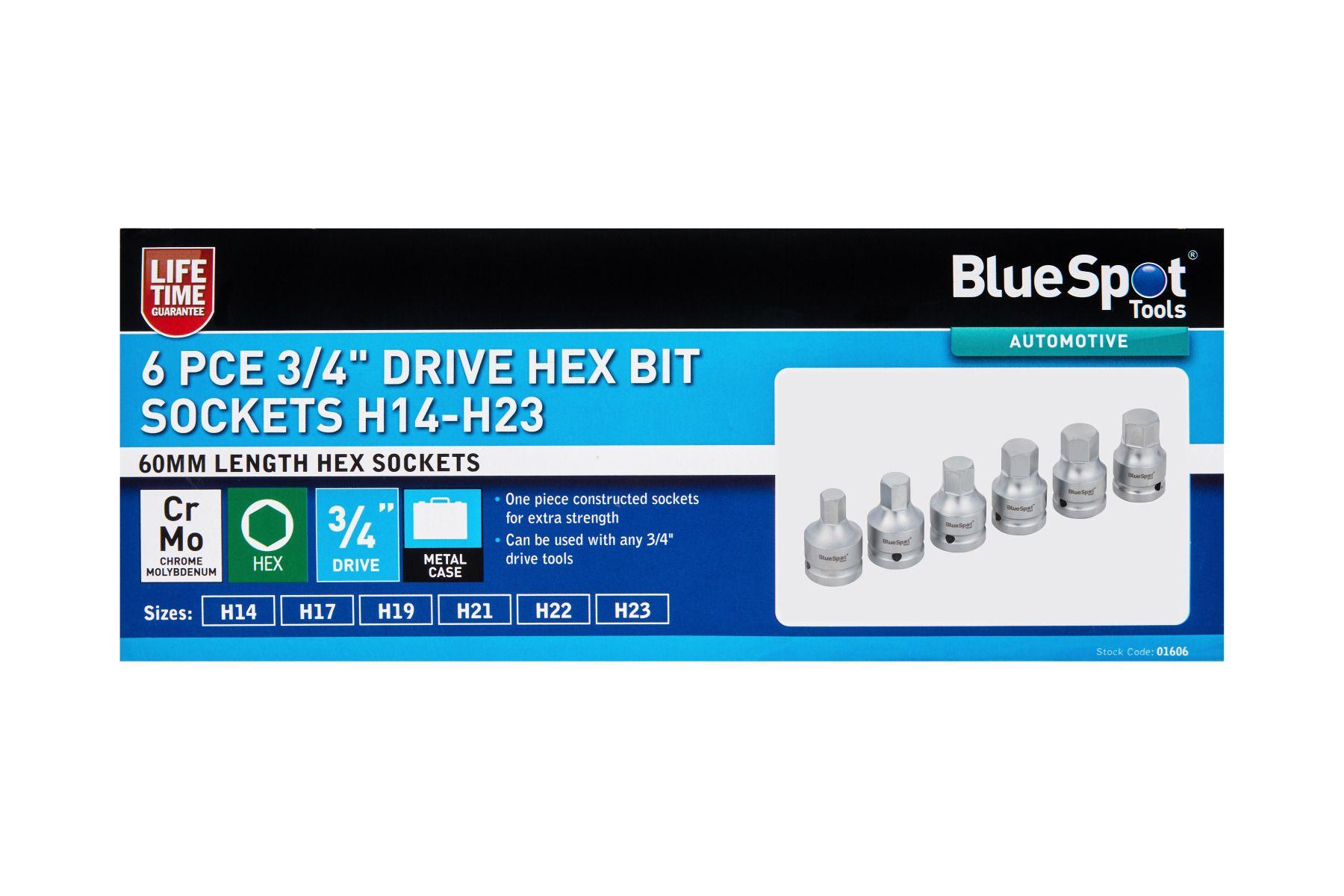 Blue Spot Tools 6 PCE 3/4" Drive Hex Bit Sockets H14-H23