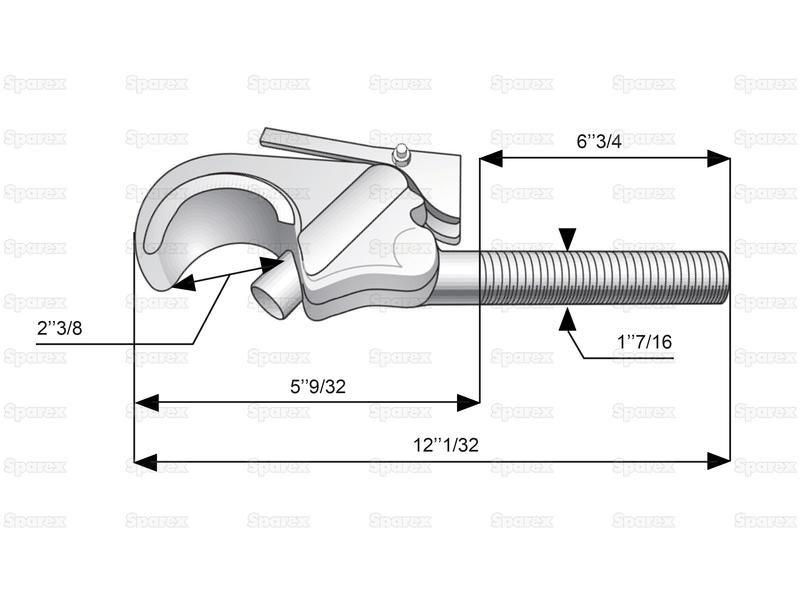 Top Link Forged Hook - Cat. 3, Thread size: M36x3 - RH for Massey Ferguson