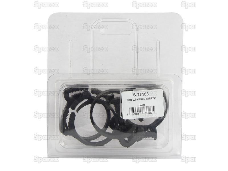 Nylon Hose Clip, Min Ø32mm, Max. Ø36mm, 5 pcs. Agripak.