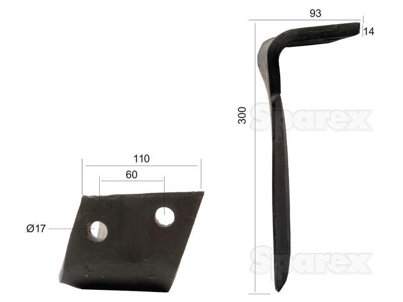 Power Harrow Blade 110x14x300mm LH. Hole centres: 60mm. Hole Ø 17mm. Replacement forAlpego. for Alpego VARIOUS