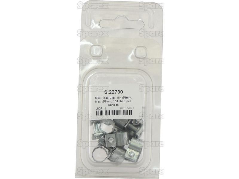 Mini Hose Clip, Min Ø6mm, Max. Ø8mm, 10 pcs. Agripak.