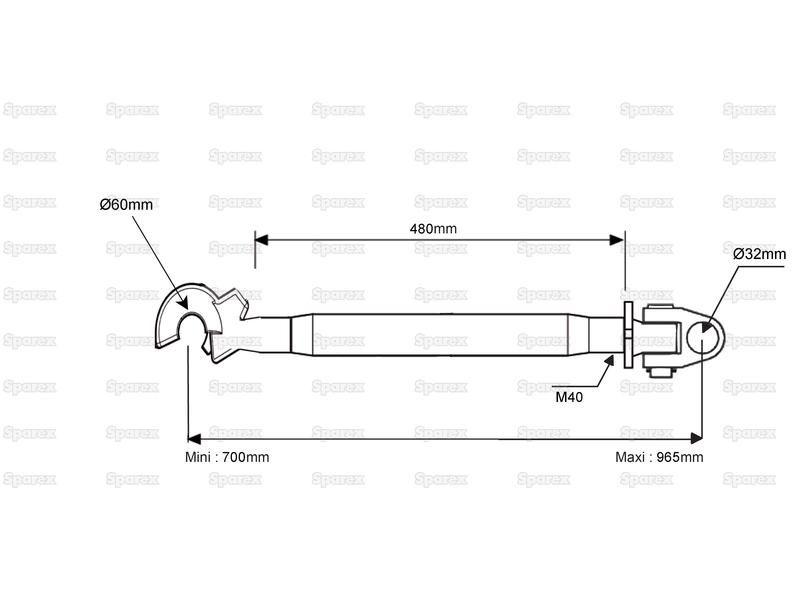 Top Link Heavy Duty (Spring Lock) (Cat.3/3) Knuckle and Q.R. Hook, Min. Length: 700mm. for Ford New Holland, Steyr