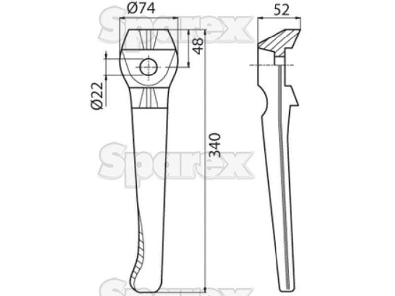 Power Harrow Tine 340mm. LHReplacement for Lely for Lely VARIOUS
