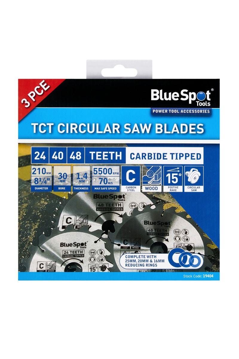 Blue Spot Tools 3 PCE 210mm x 30mm TCT Circular Saw Blades (24, 40 & 48 Teeth)