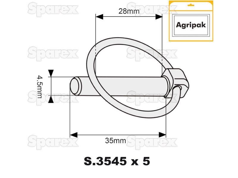 Round Linch Pin, Pin Ø4.5mm x 35mm (5 pcs. Agripak)