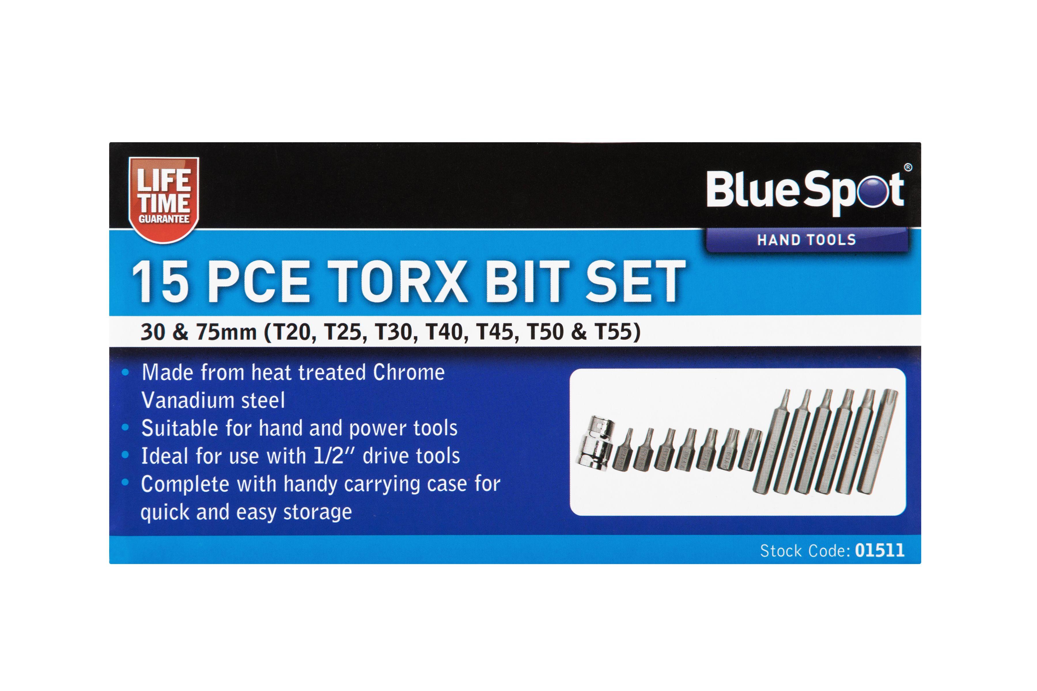 Blue Spot Tools 15 PCE 1/2" Drive Torx Bit Set (T20-T55)
