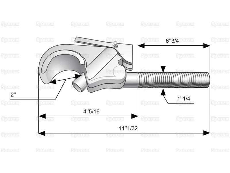 Top Link Forged Hook - Cat. 2, Thread size: 1 1/4'' - RH for Massey Ferguson
