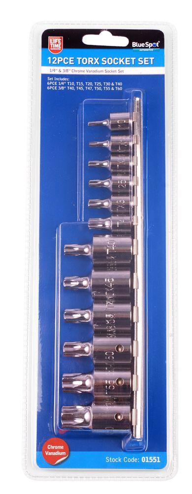 Blue Spot Tools 12 PCE 1/4" (T10-T40) & 3/8" (T40-T60) Torx Socket Set
