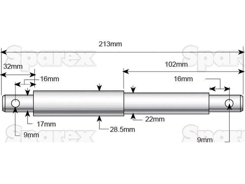 Lower link implement pin dual 22 - 28x213mm, Thread size xmm Thread size 1/2