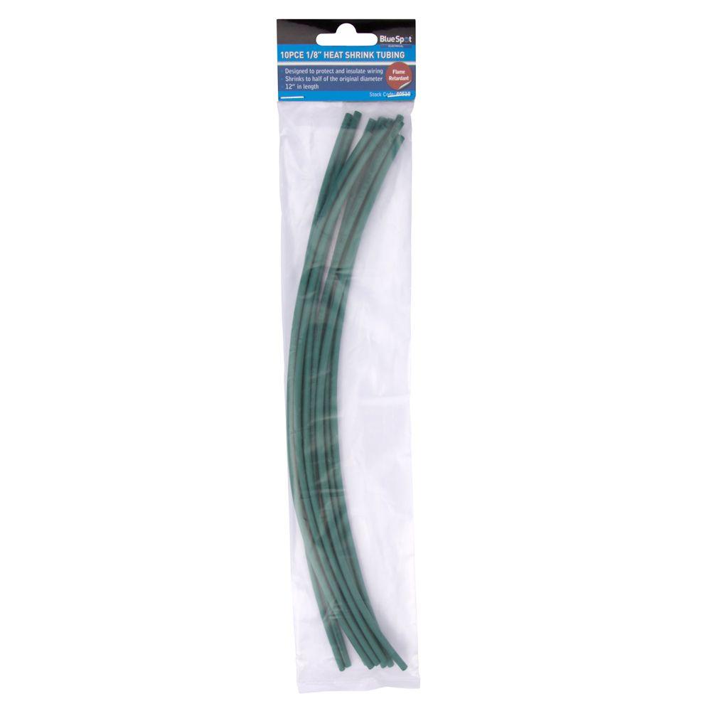 Blue Spot Tools 10 PCE 300mm (12") 1/8" Green Heat Shrink Tubing
