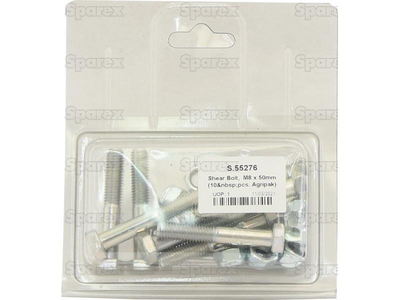 Shear Bolt, M8 x 50mm (10 pcs. Agripak)