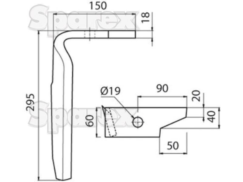 Power Harrow Blade 60x18x295mm RH. Hole centres: mm. Hole Ø 19mm. Replacement forAmazone. for Amazone