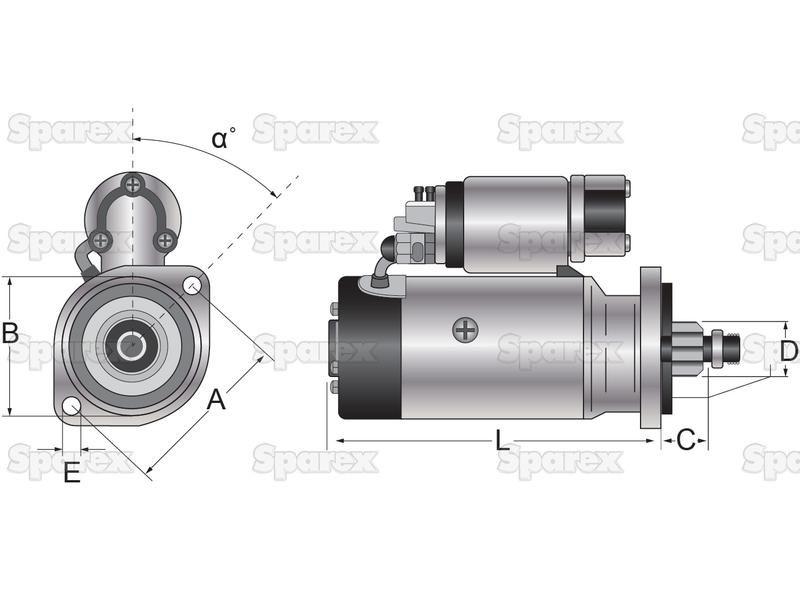 Starter Motor - 12V, 3.2Kw (Sparex) for John Deere 3050 (50 Series)