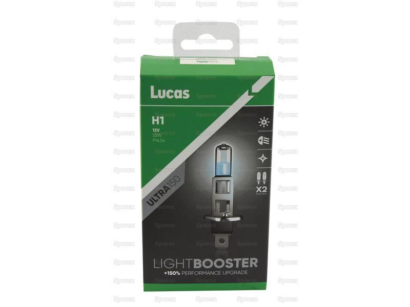 Halogen Lightbooster Ultra150 Head Light, H1, Twin Pack, 12V, 55W Lucas (LLX448CLX2)