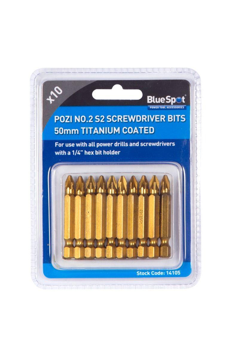 Blue Spot Tools 10 PCE 50mm Titanium Coated Pozi Power Bit Set
