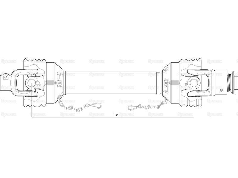 PTO Shaft - (Lz) Length: 1010mm, 1 3/8'' x 6 Spline Q.R. to 1 3/8'' x 6 Spline Overunning Clutch