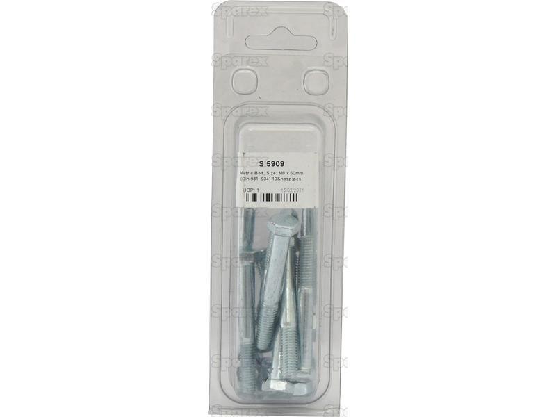 Metric Bolt, Size: M8 x 60mm (Din 931, 934) 10 pcs. Agripak