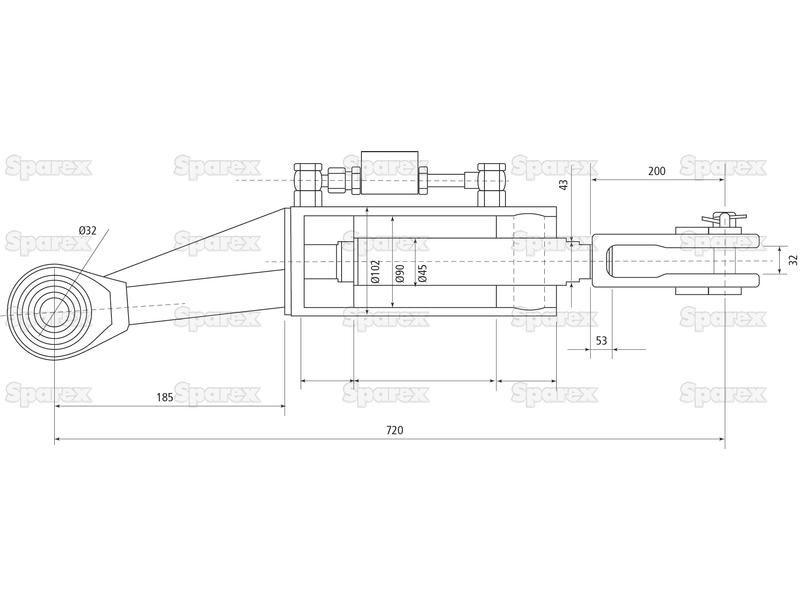 Hydraulic Levelling Box (Supplied with: Hoses), Min. Length: 720mm, Cylinder Bore: 90mm. for Kubota M7131