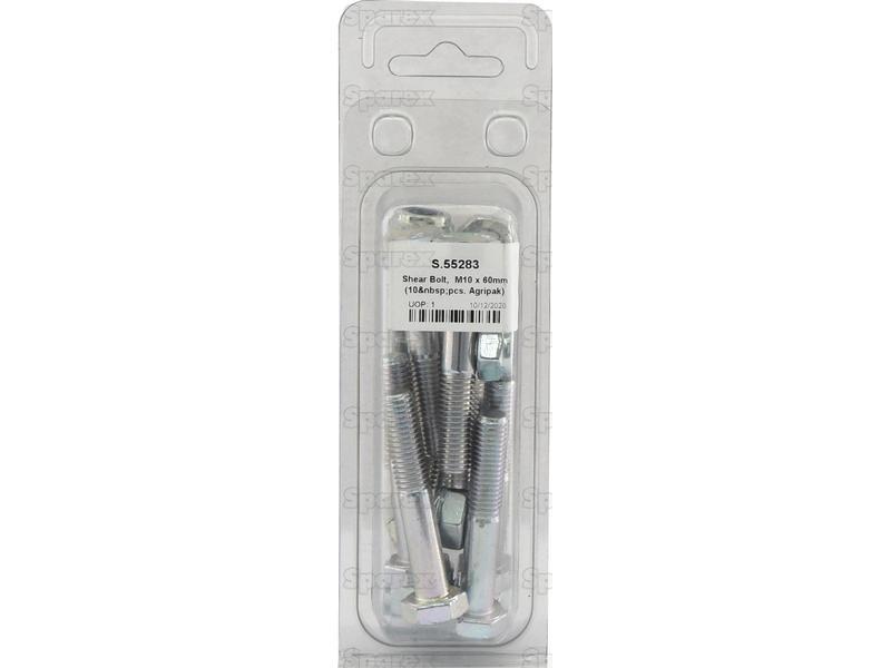 Shear Bolt, M10 x 60mm (10 pcs. Agripak)